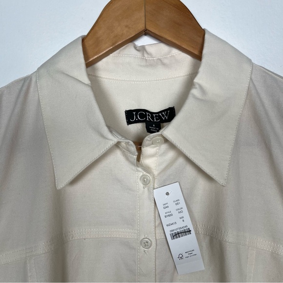 NWT J.Crew Long Sleeve Shirt Dress Fit and Flare lightweight Oxford Size 8 Ivory - Picture 9 of 14